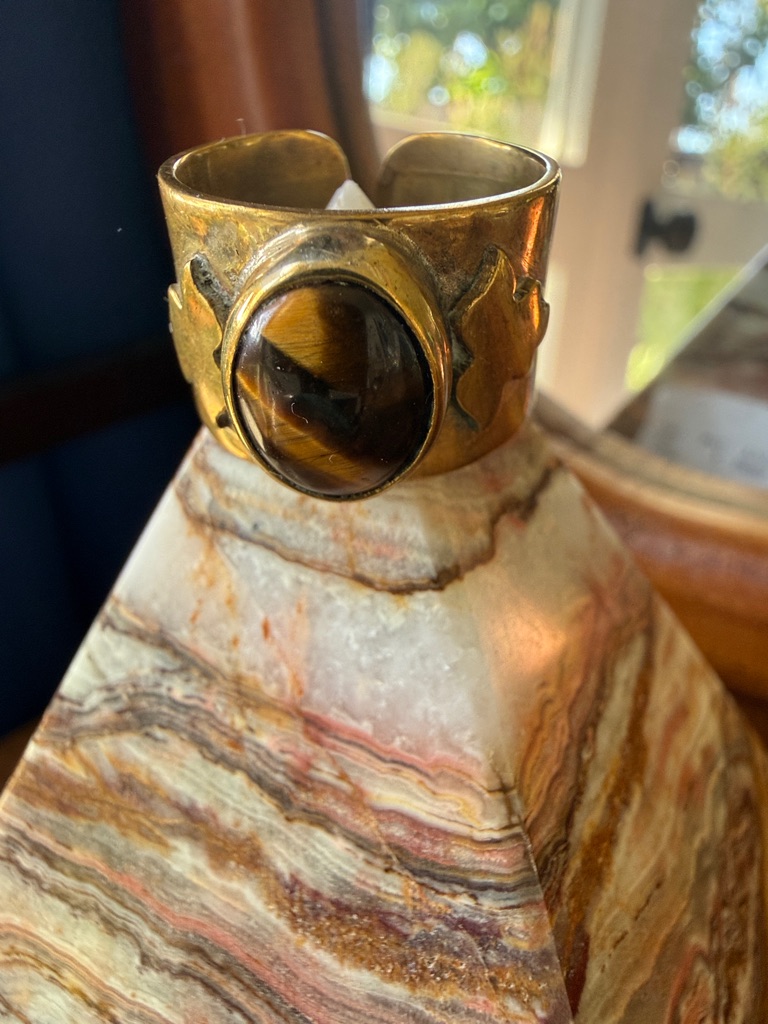 Gold Plated Cambodian Ring Withtiger's Eye Stone - Brown/Gold Size 9 Adjustable